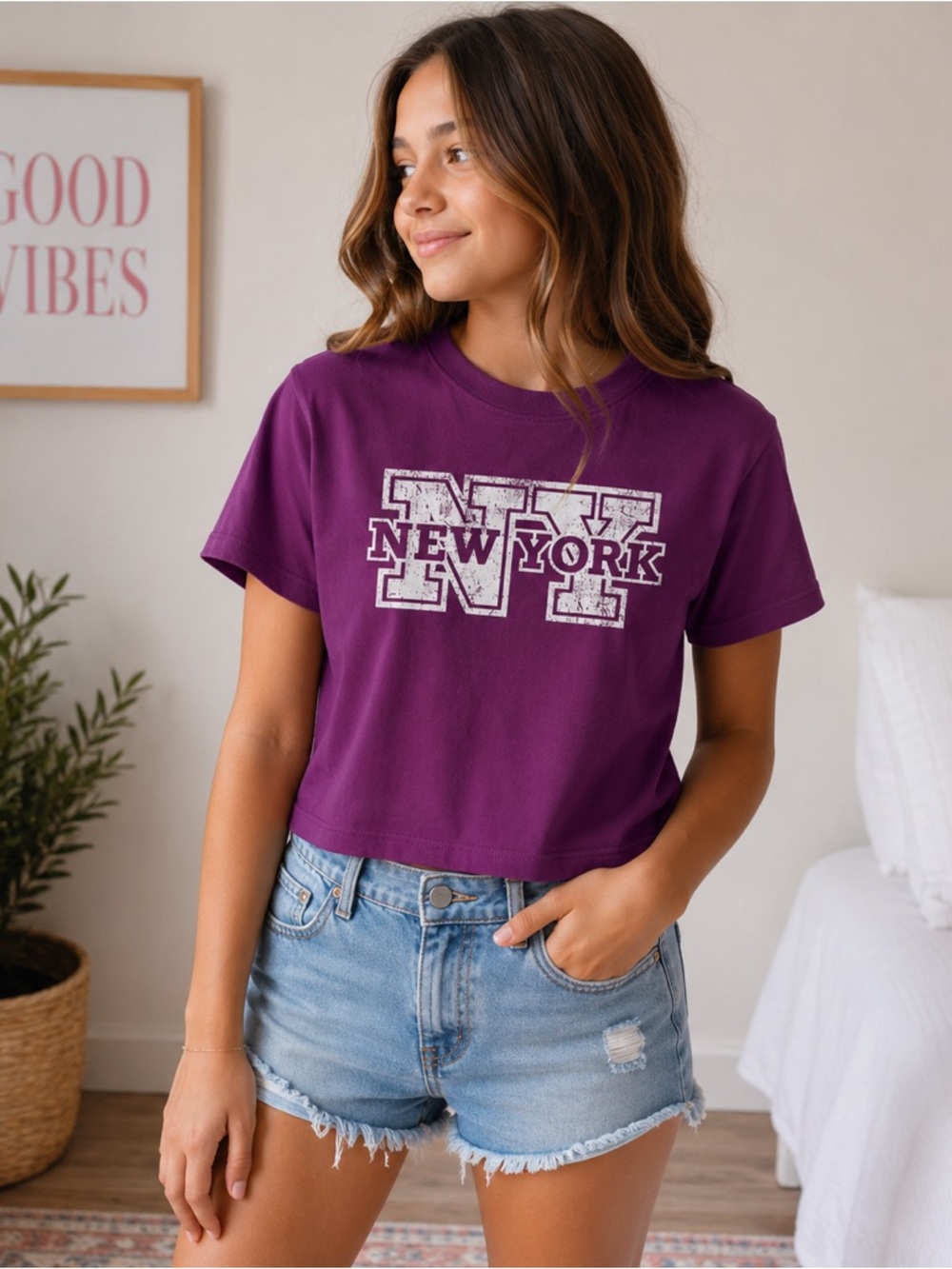 DSG Purple New York Graphic Crop Tee for Kids